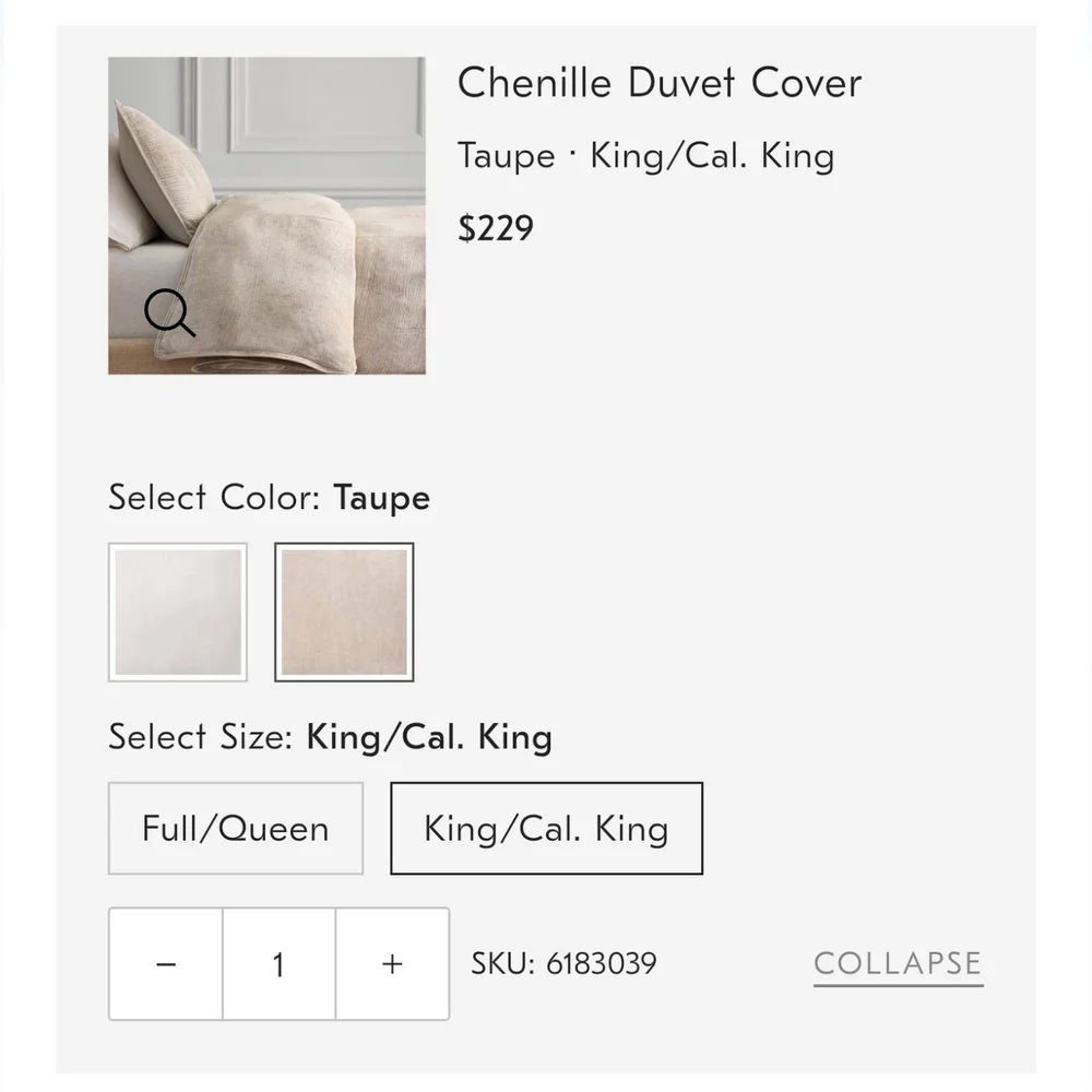West Elm Luxurious Taupe Chenille King Duvet Cover, 108